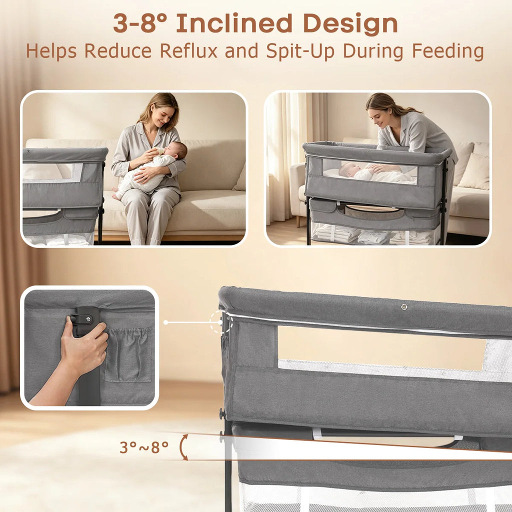Portable 3 in 1 Foldable Bedside Bassinet Crib