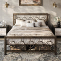 Metal Platform Bed Frame with Vintage Circular Design Headboard
