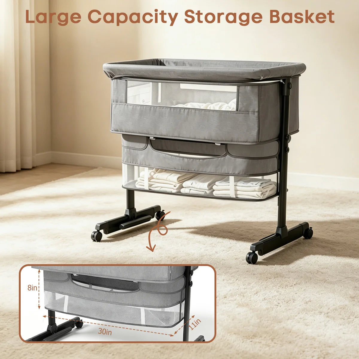 Portable 3 in 1 Foldable Bedside Bassinet Crib