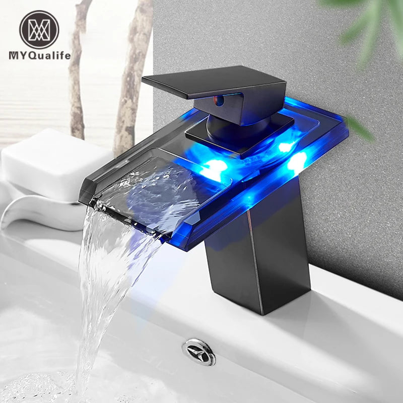 LED Color Changing Waterfall Sink Faucet