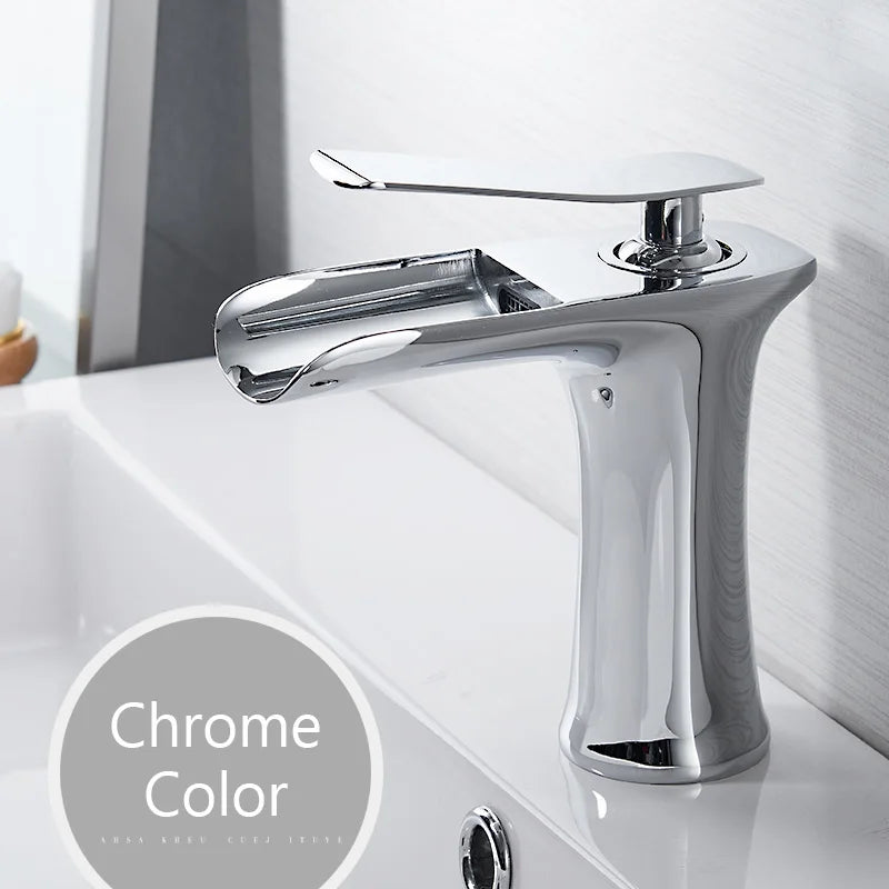 Black Basin Faucets Waterfall Bathroom Faucet Single handle Basin Mixer Tap Bath  Faucet Brass Sink Water Crane Silver 6009