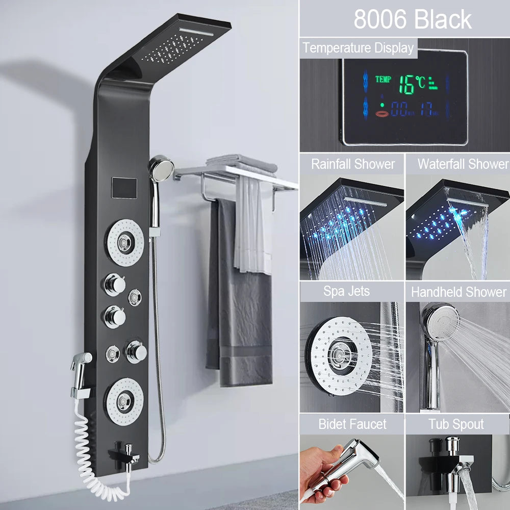 LED Jet Shower Waterfall Rain Shower