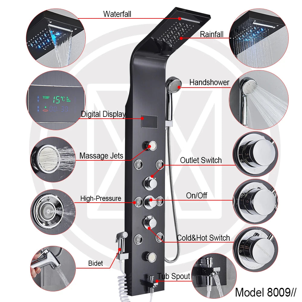 LED Jet Shower Waterfall Rain Shower