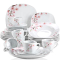 30-60 Piece White Ceramic Pink Floral Porcelain Plate Set