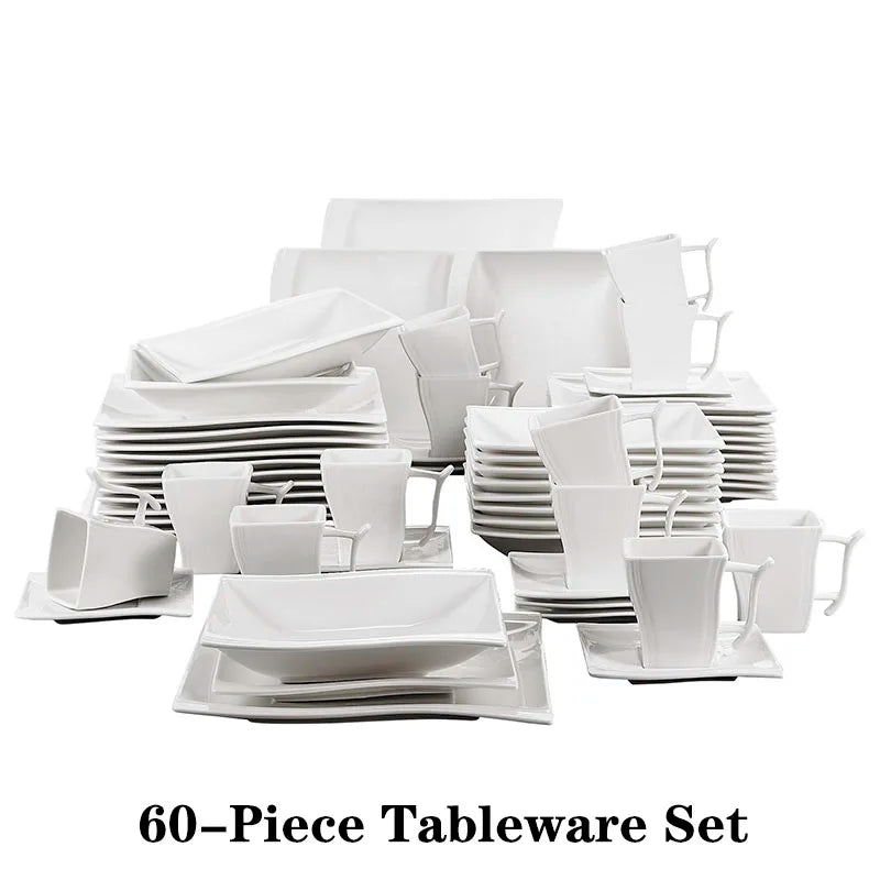 FLORA 30/60 Piece White Porcelain Dinner Set with 12