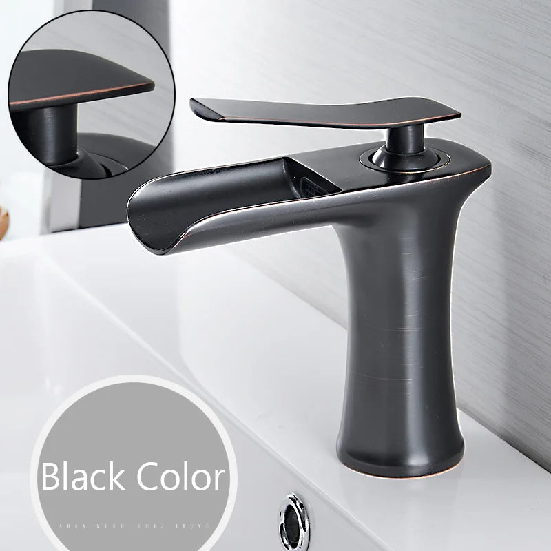 Black Basin Faucets Waterfall Bathroom Faucet Single handle Basin Mixer Tap Bath  Faucet Brass Sink Water Crane Silver 6009