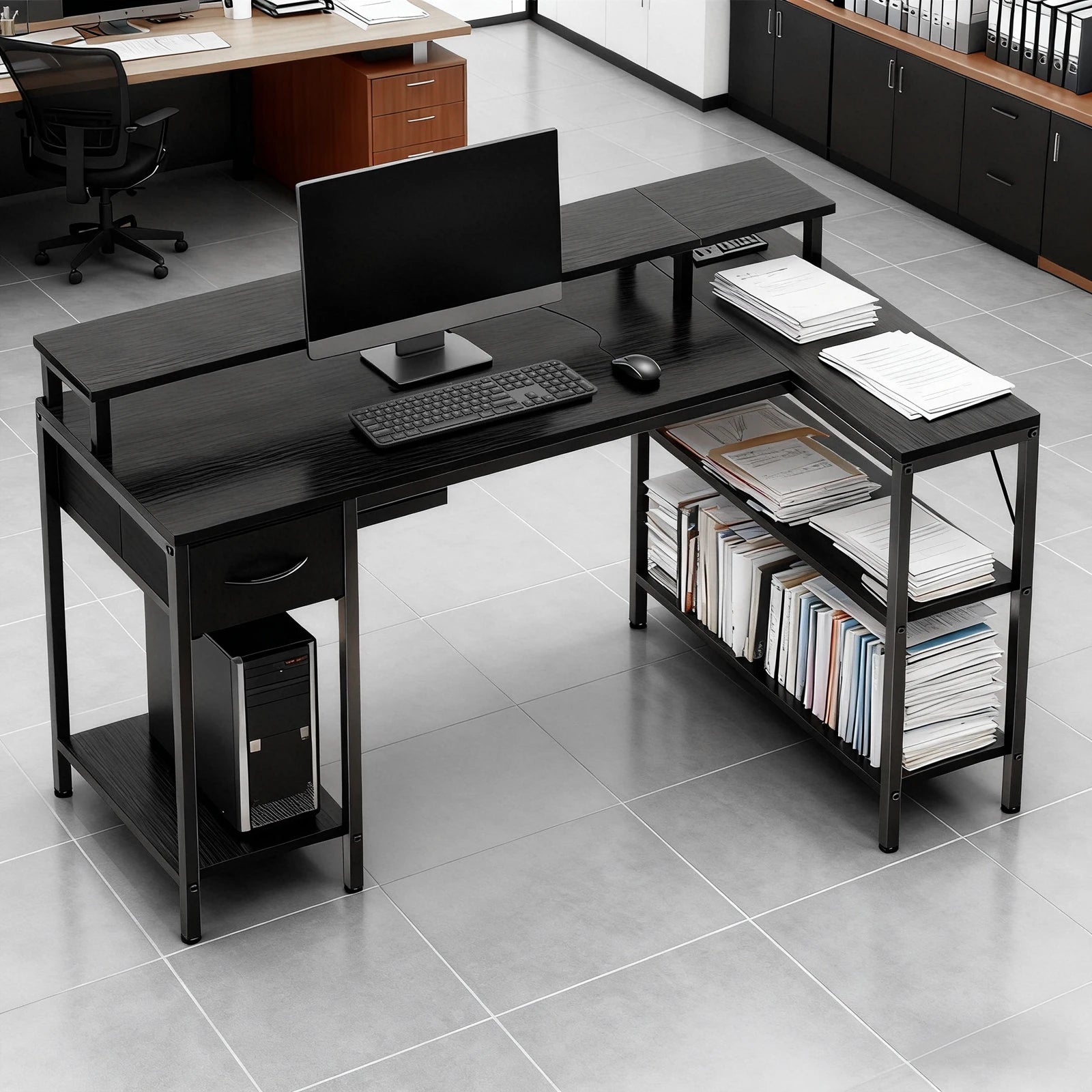 L Shaped Gaming Desk with USB Charging Ports & LED Lights