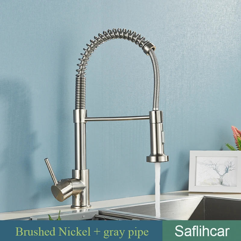 Brushed Gold Kitchen Spring Pull-down Faucet