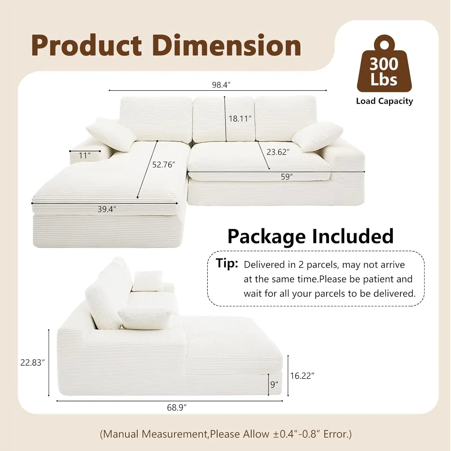 Modular Sectional Couch with Chaise