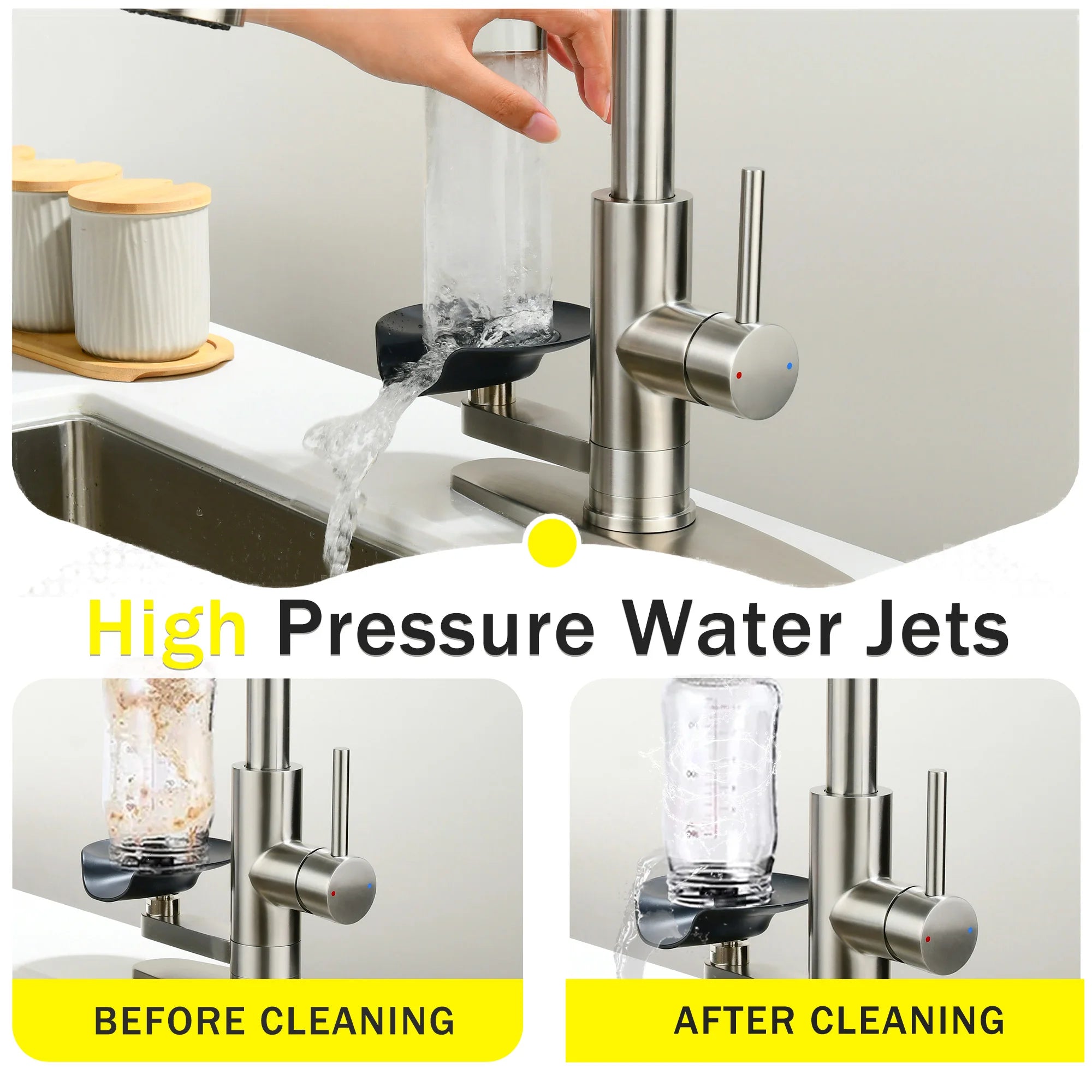 3-in-1 Kitchen Faucet with Press-Type Glass Rinser