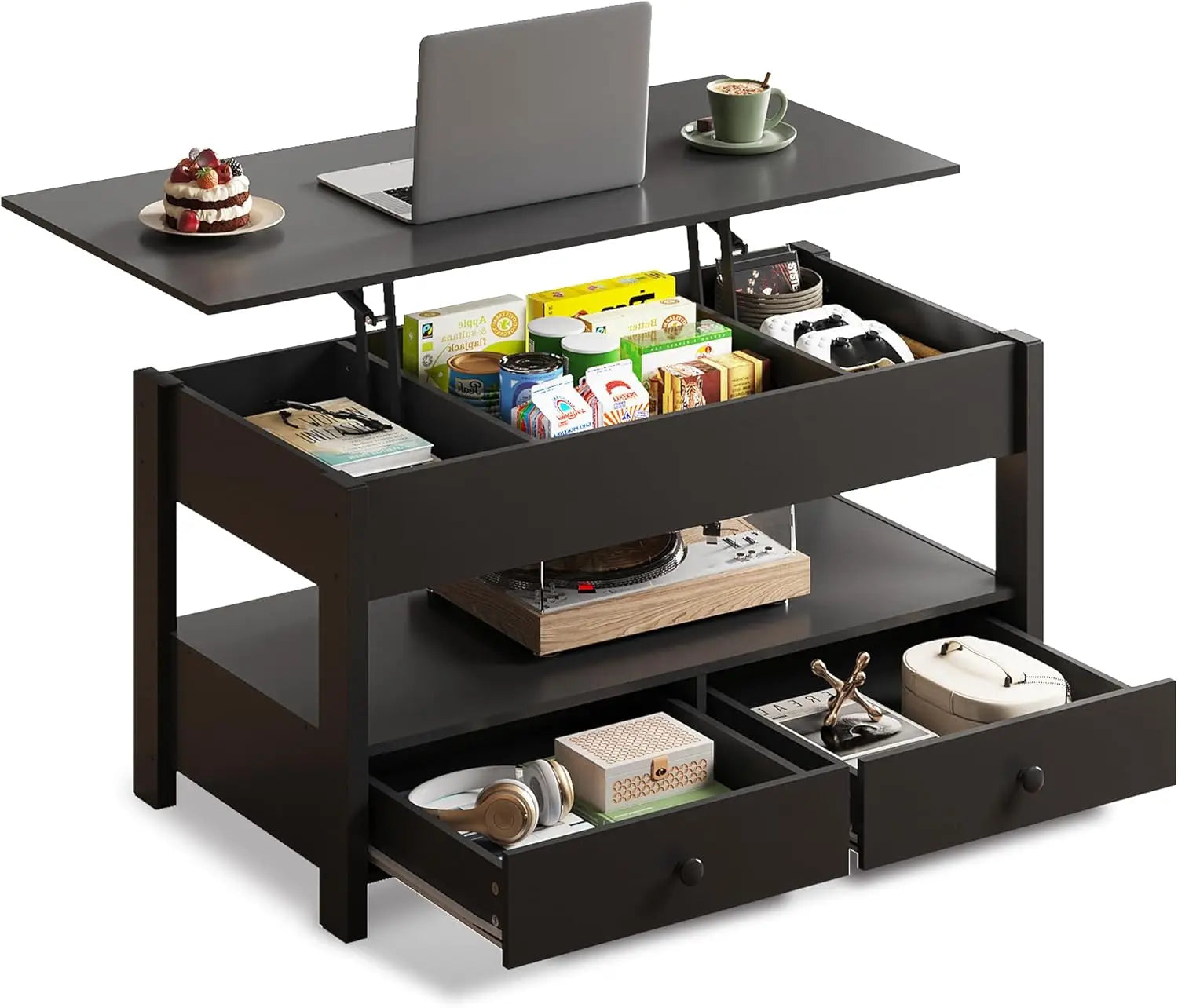 Black Lift Top Coffee Table With and Without LED