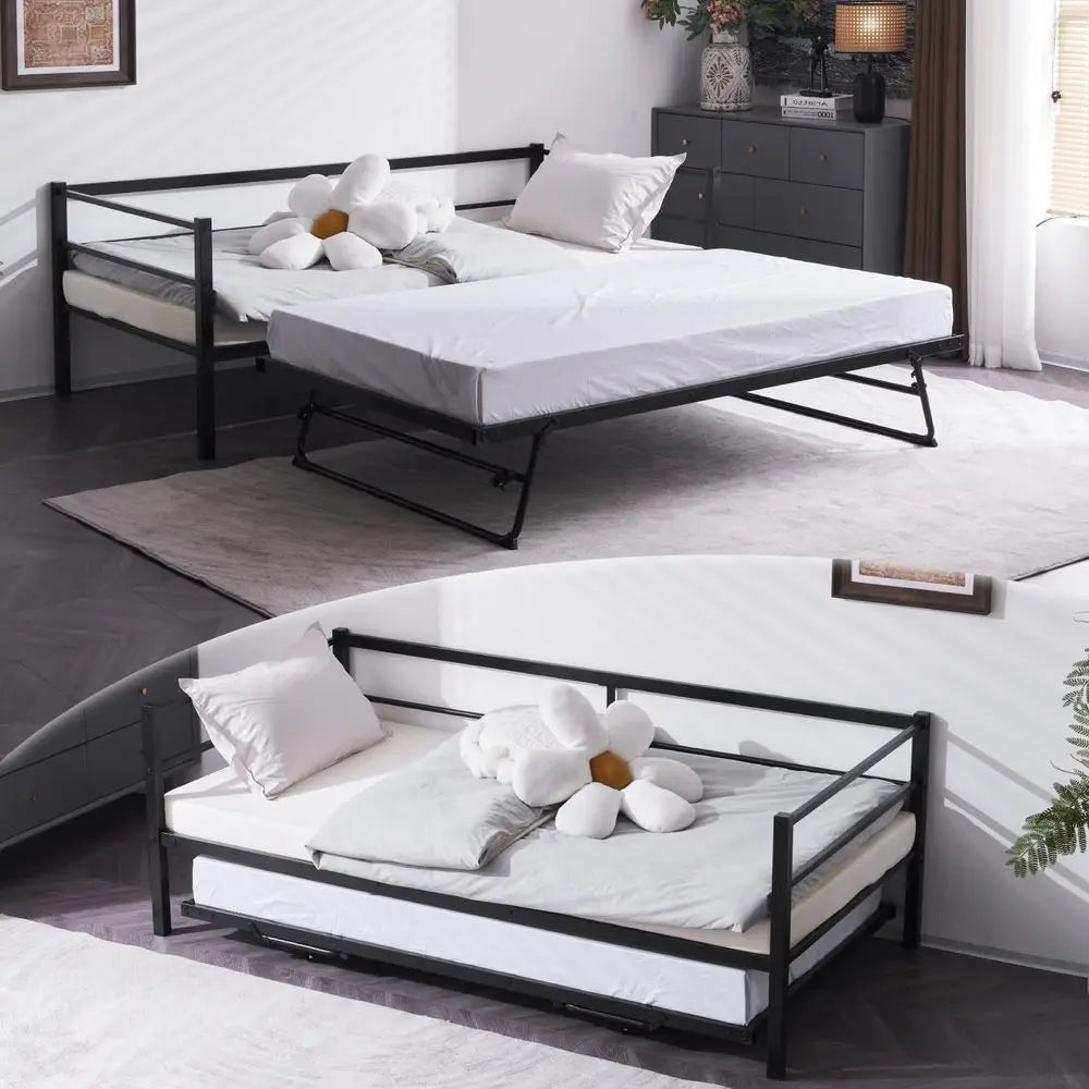Heavy Duty Metal Twin Daybed with Pop Up Trundle