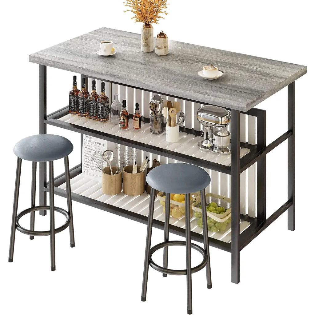 Kitchen Island with Seating & Storage Shelf