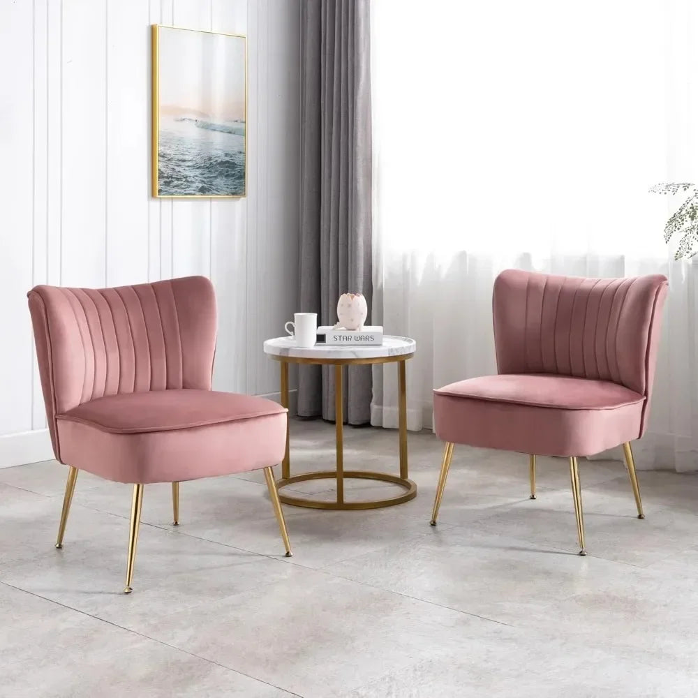 Pink Mid-Century Modern Armless Velvet Accent Chairs(Set of 2)
