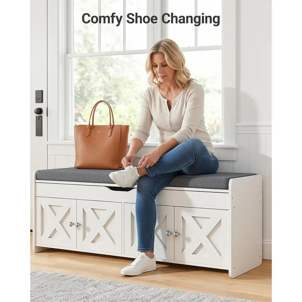 Shoe Storage Bench, 2-Tier with Cushioned Seat, Entryway Bench with Adjustable Shel & Barn Do, 300 lbs acity, 47.2" x