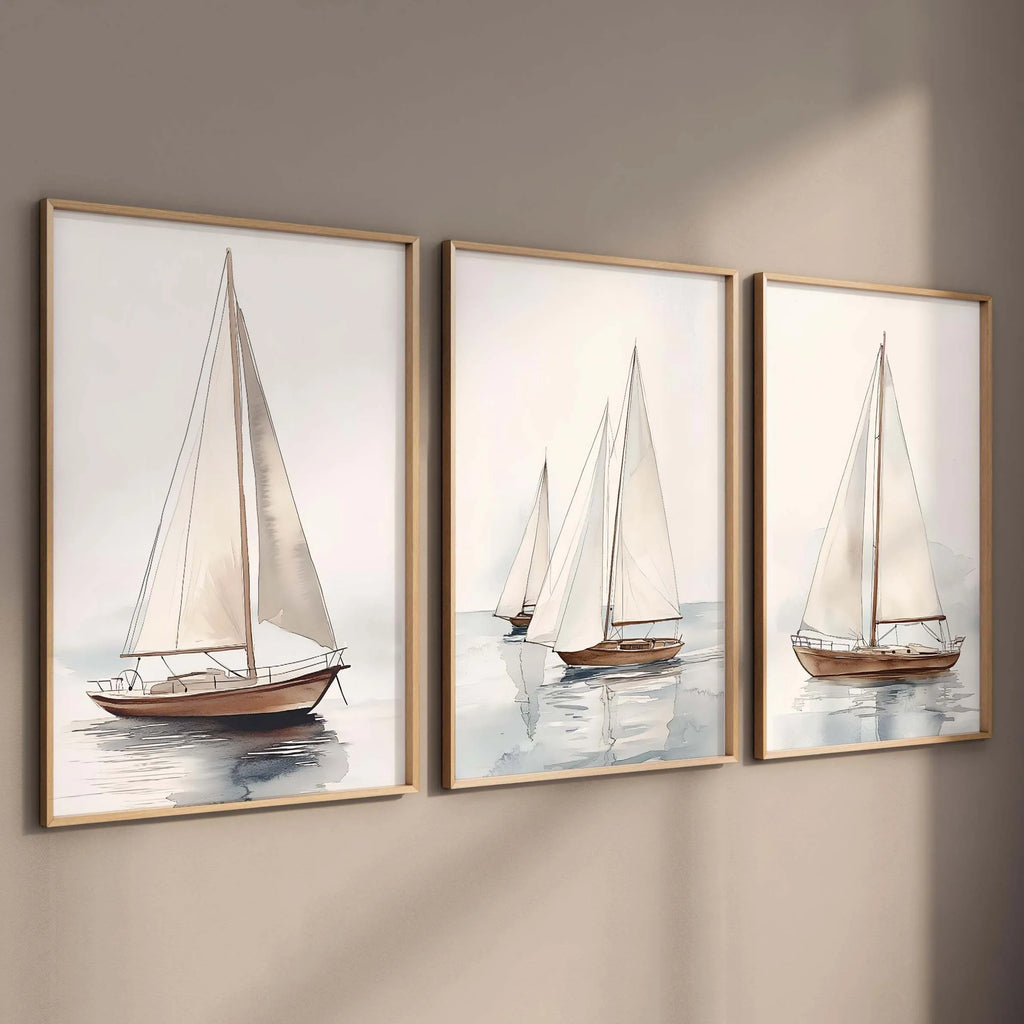 Nautical Watercolor Sailboat Print Set