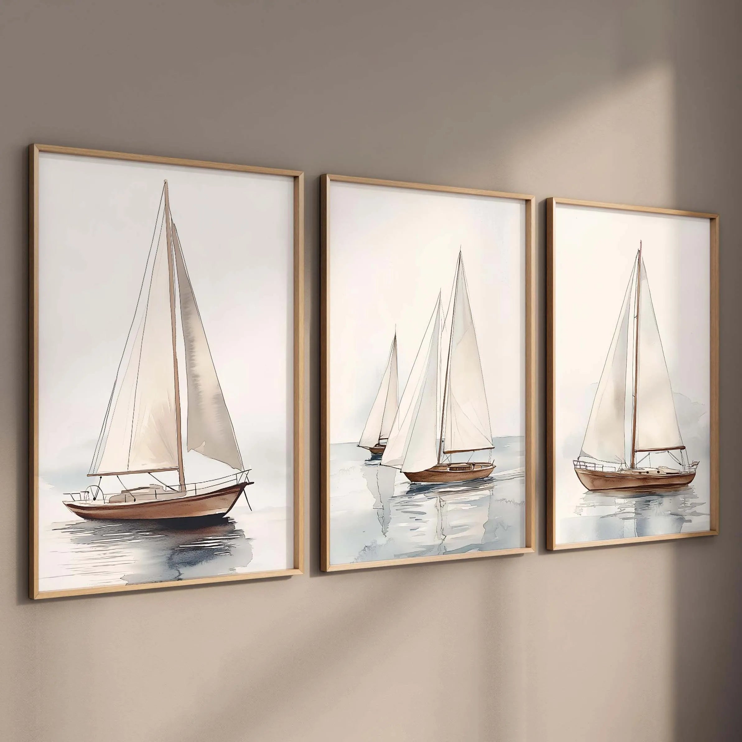 Nautical Watercolor Sailboat Print Set