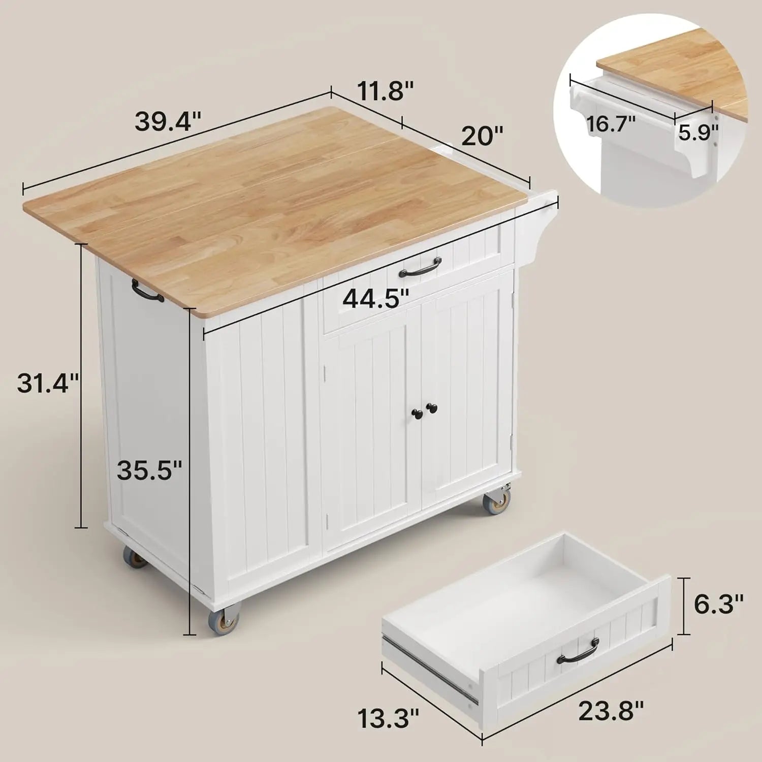 Kitchen Island with Storage and Trash Can Bin
