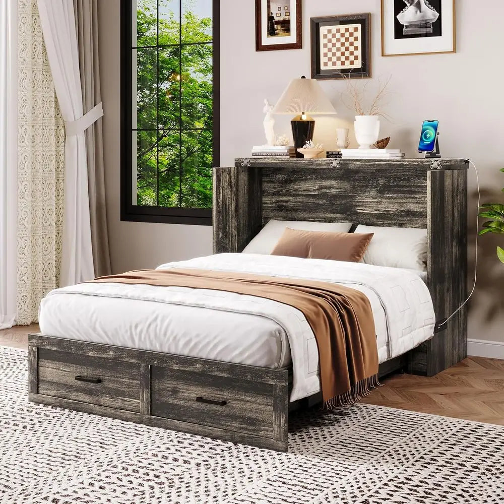 Rustic Gray Multi-Functional Murphy Bed Cabinet