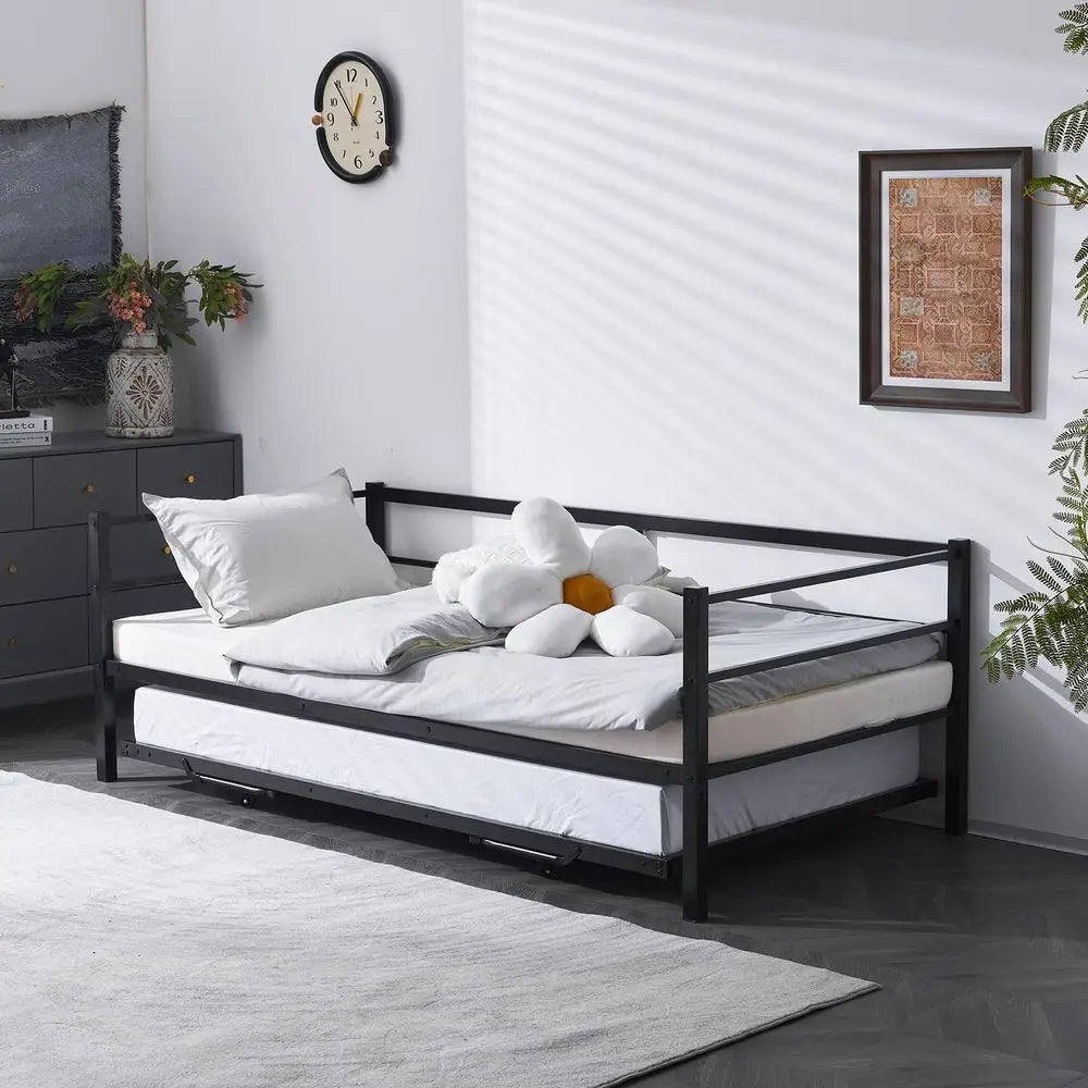 Heavy Duty Metal Twin Daybed with Pop Up Trundle