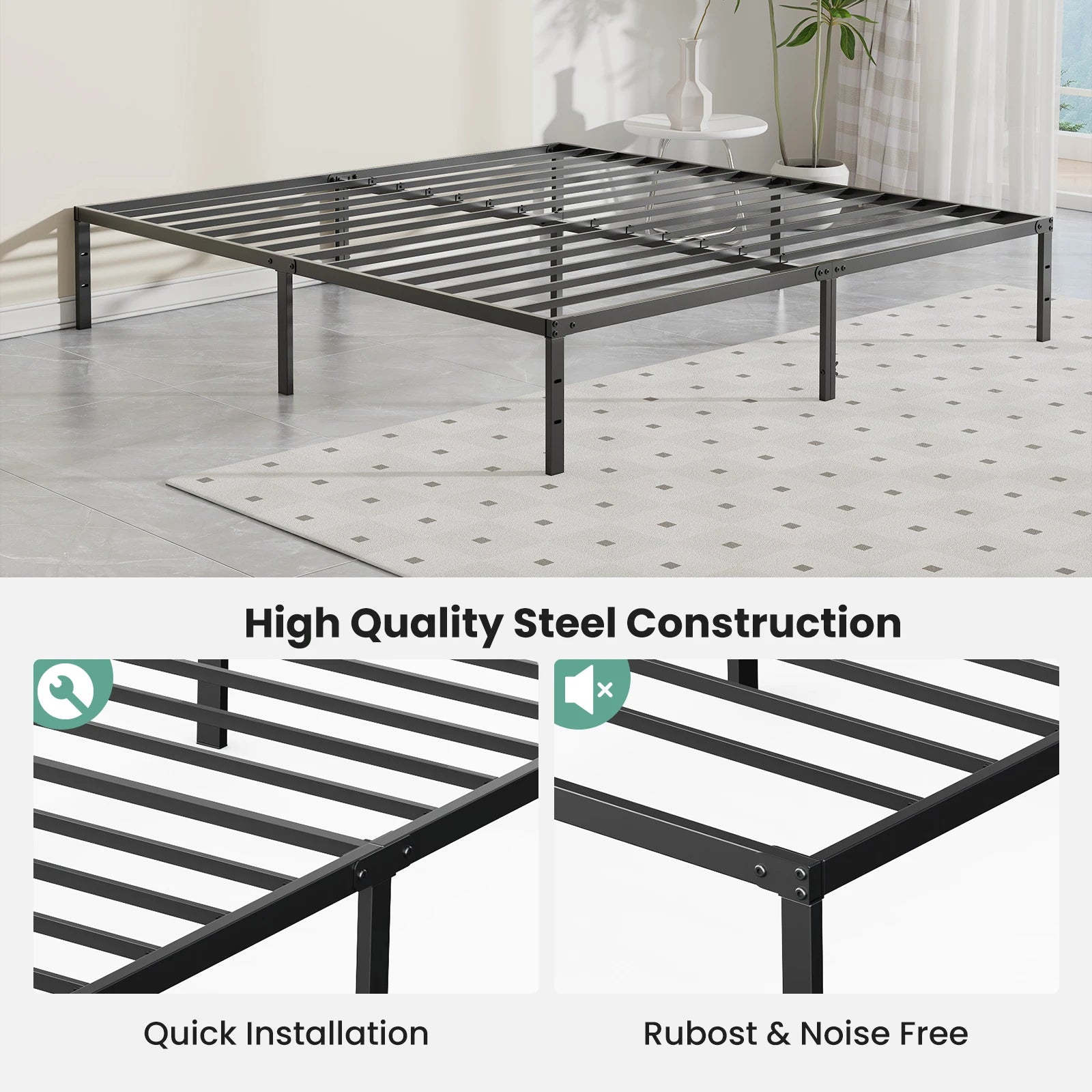 Metal Platform Bed Frame with Storage Space