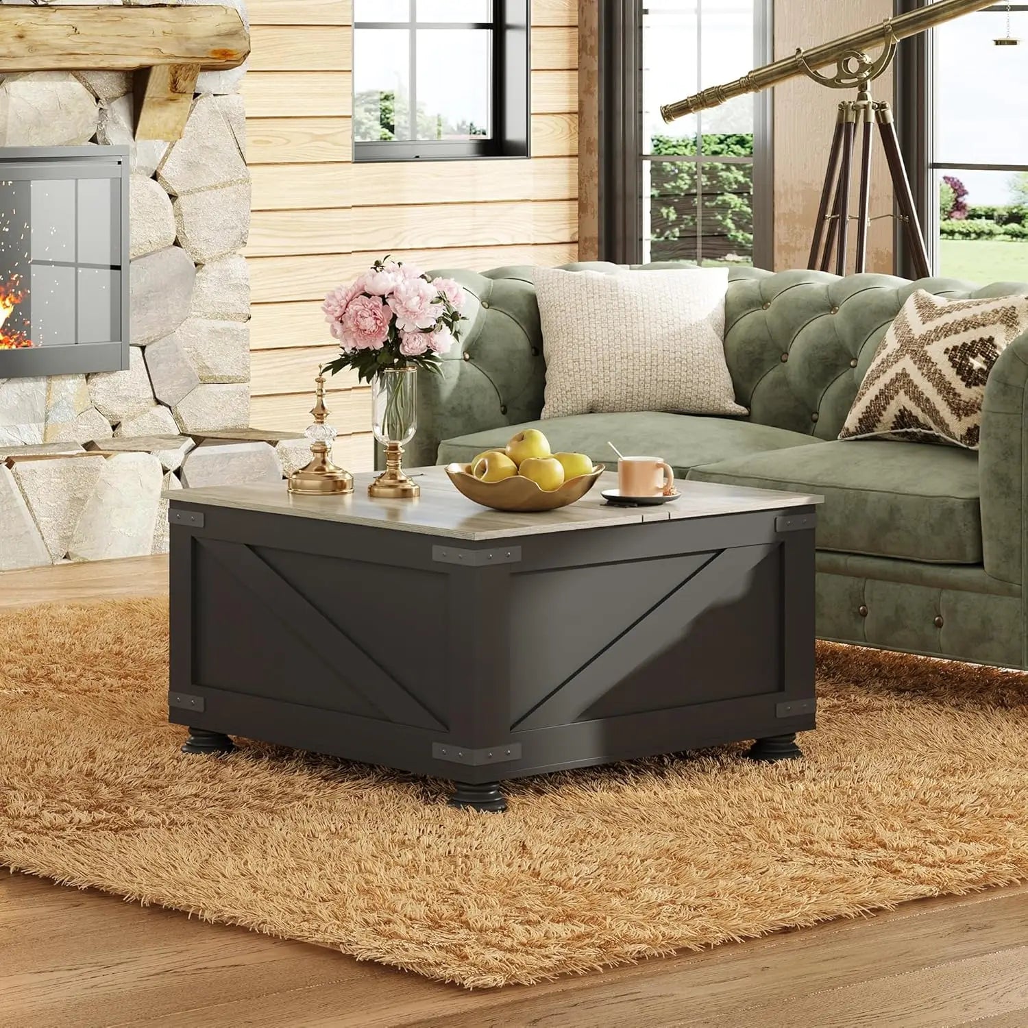 Farmhouse Lift Top Coffee Table with Hidden Storage