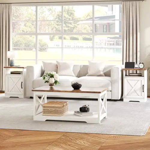 3-Piece Farmhouse Living Room Table Set with Coffee Table & 2 End Tables