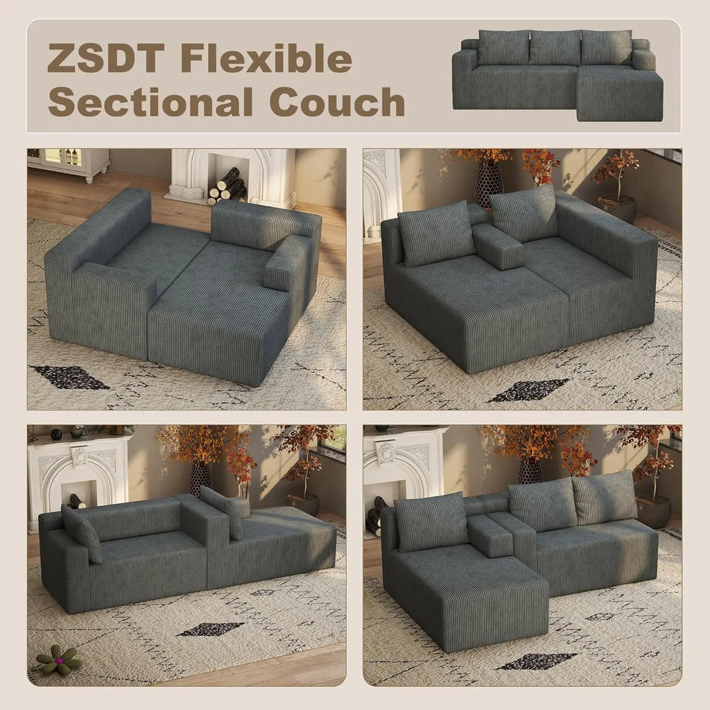Sectional Boneless Couch with L Shaped Chaise