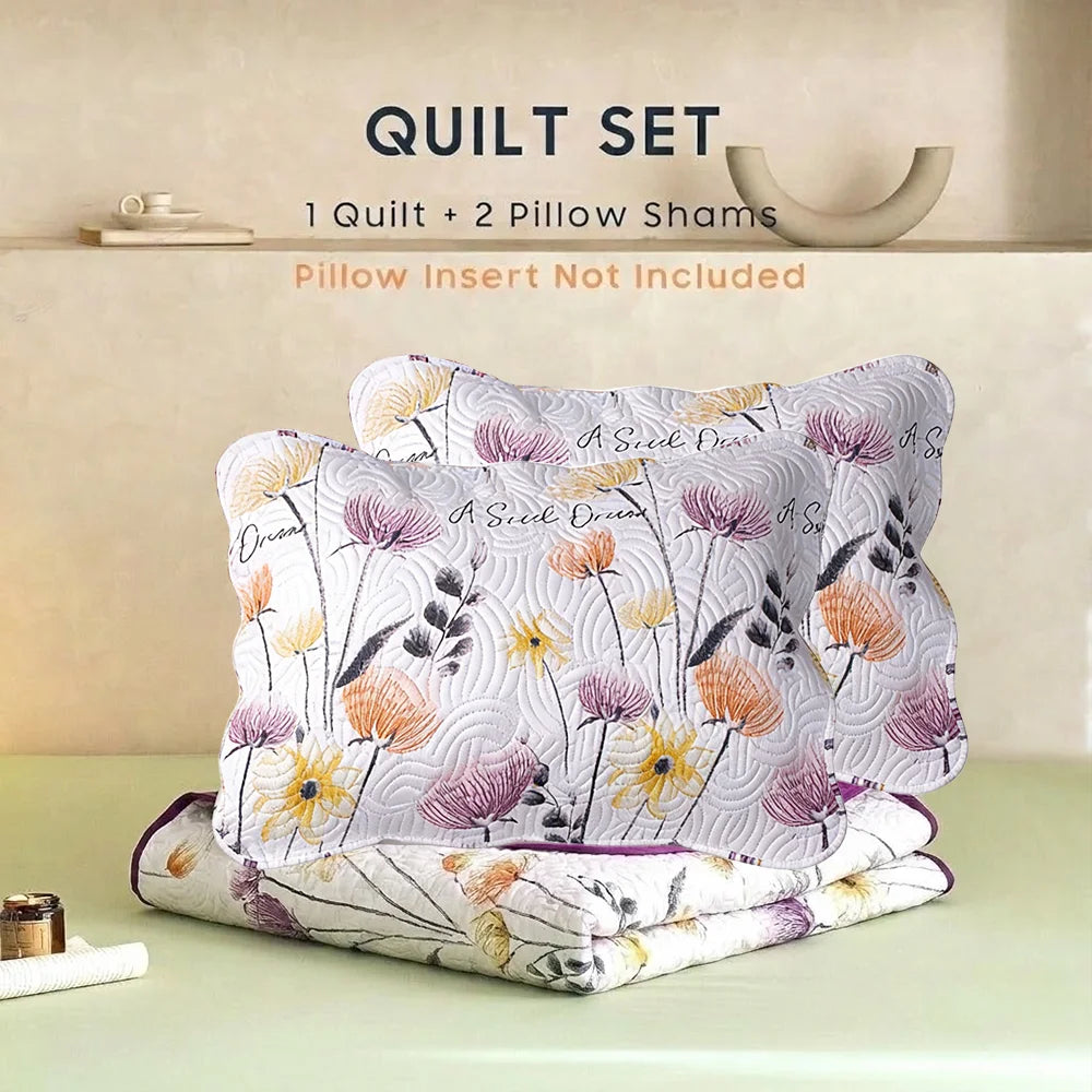 Reversible Floral Printed Quilted Bedspread Set (3 pcs)