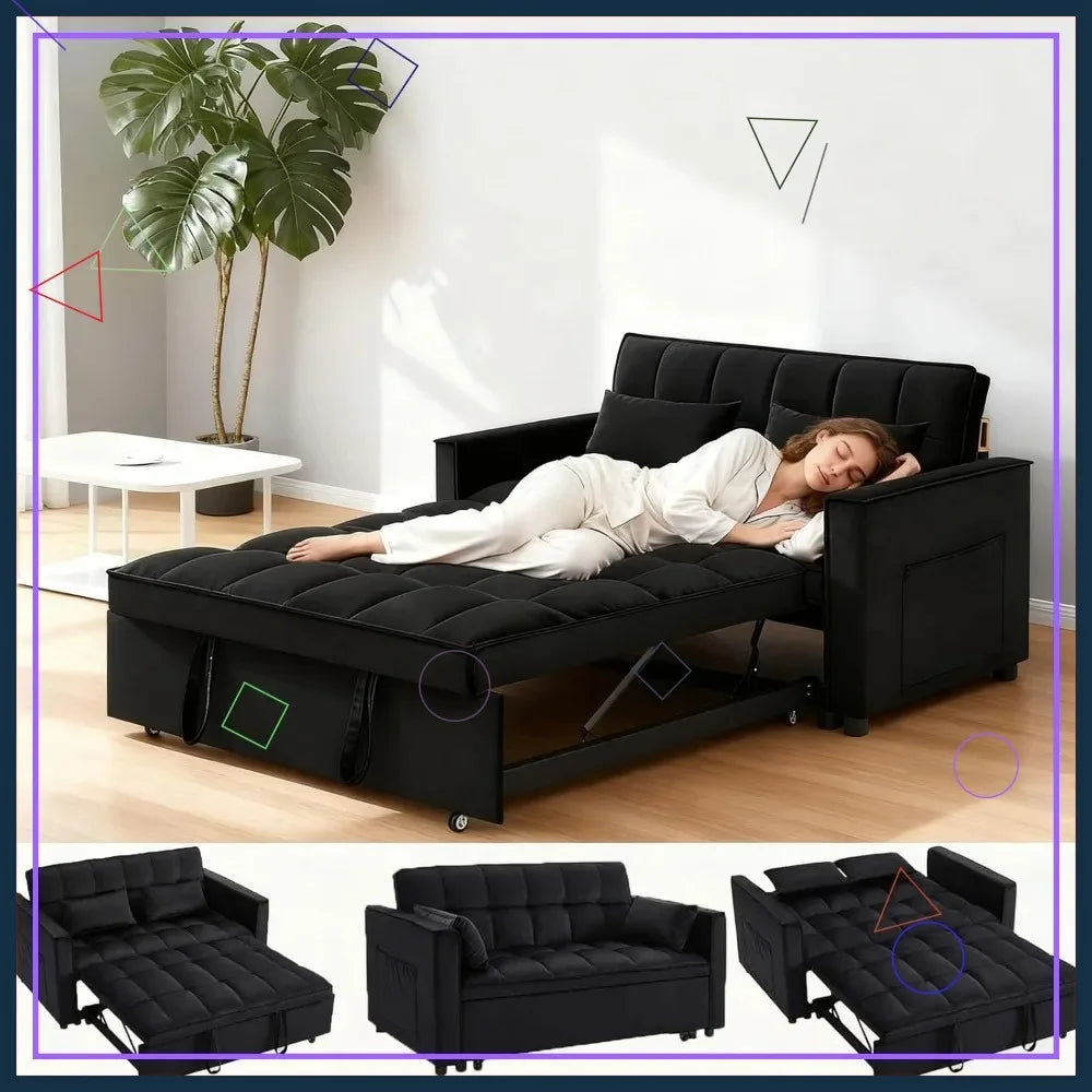 3-in-1 Velvet Sleeper Sofa Bed