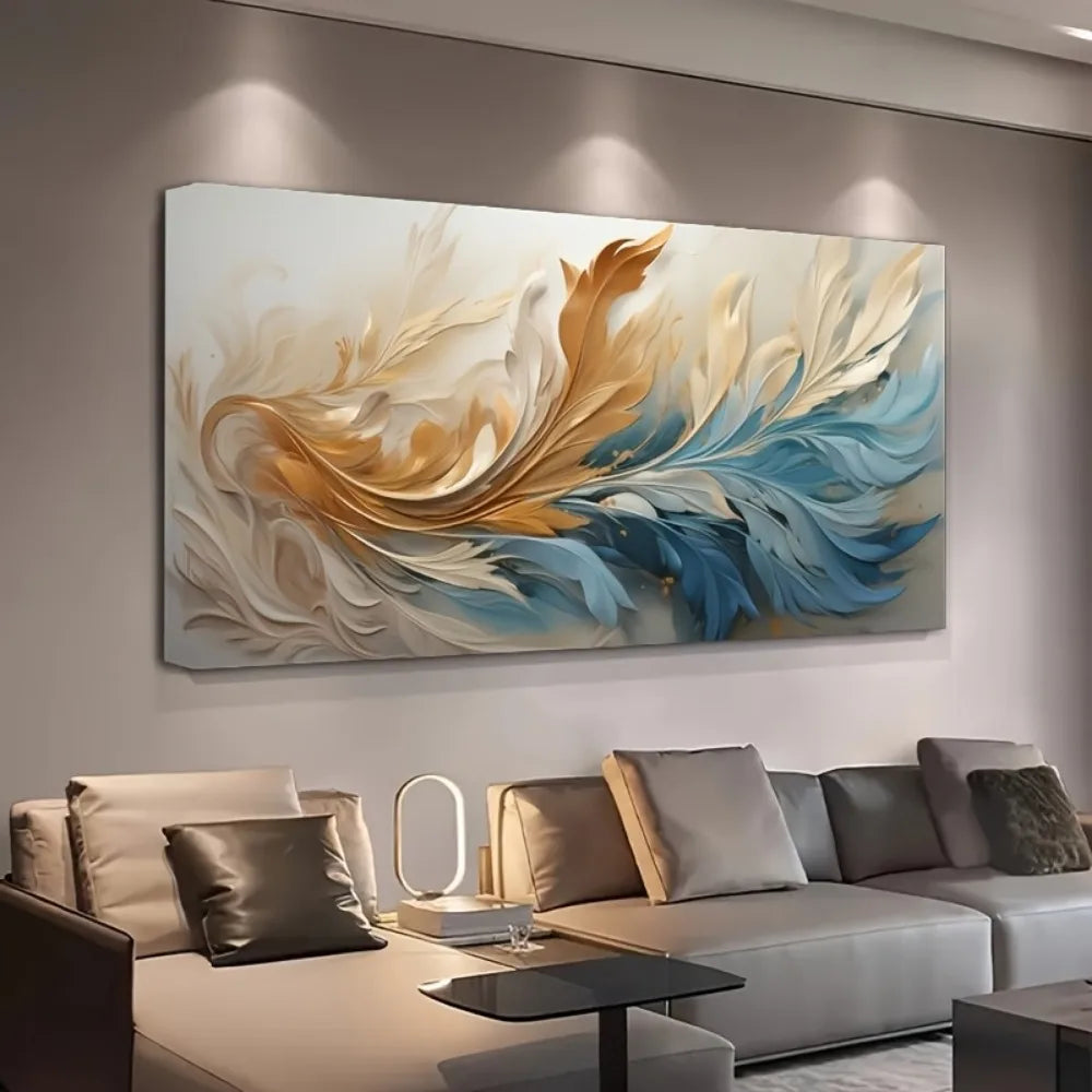 Modern abstract gold feather canvas art