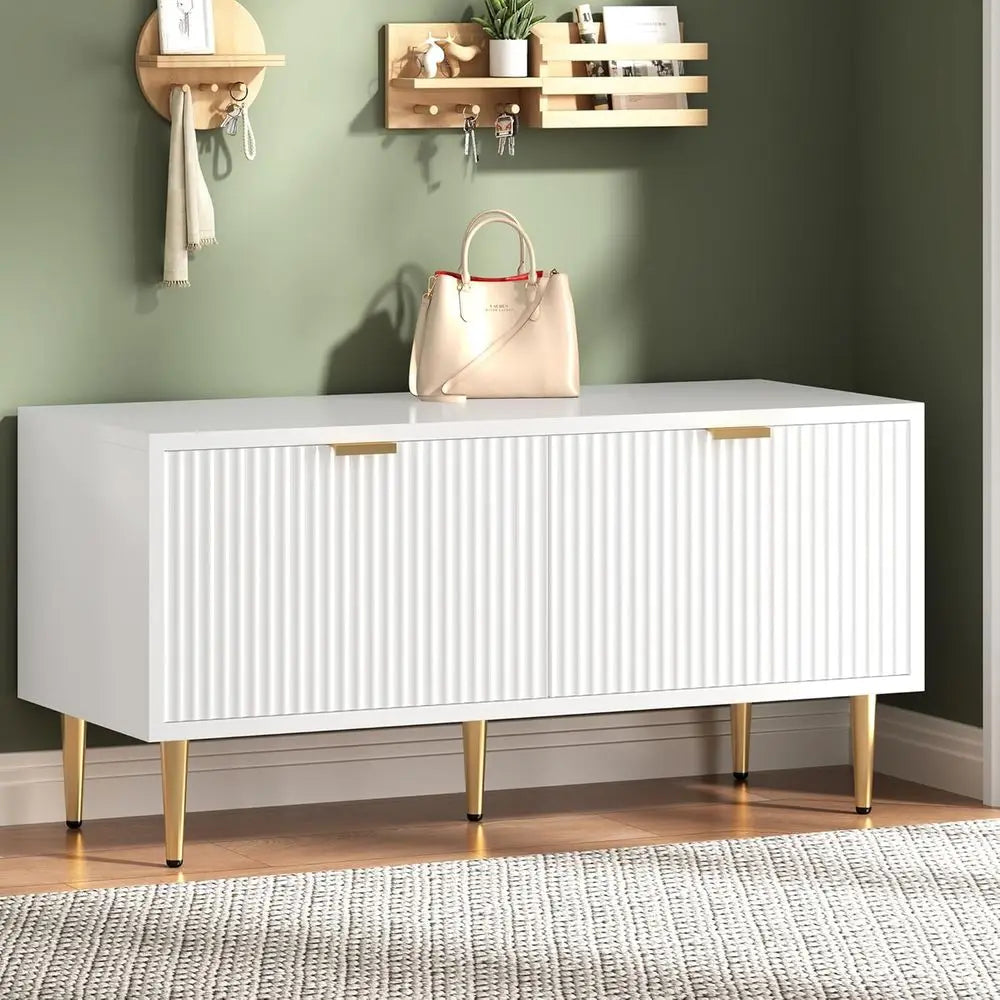White Wooden Entryway Shoe Storage Bench