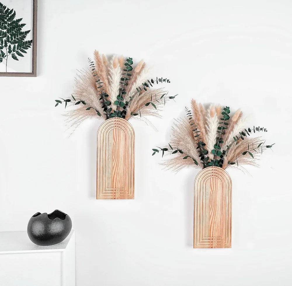 Boho Wooden Wall Vases Set of 2