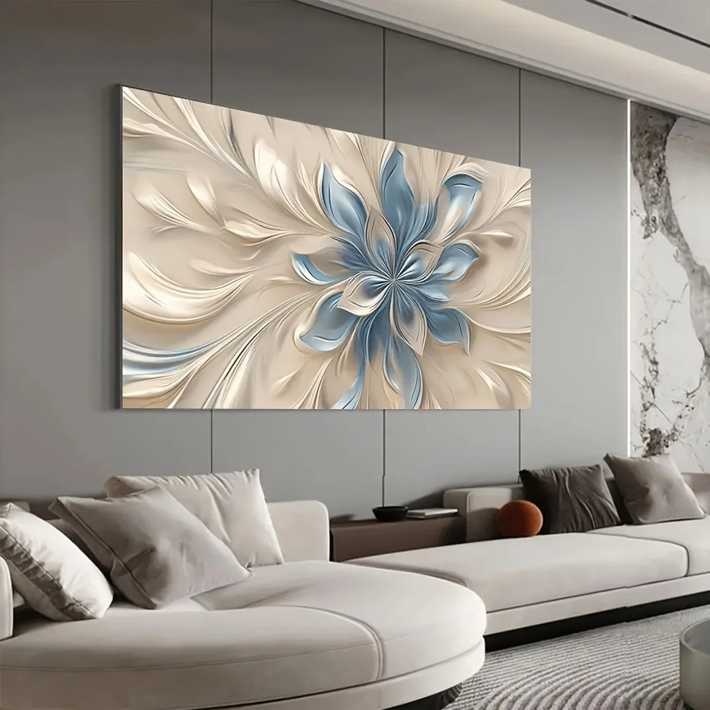 Large Blue and White Floral Canvas Art