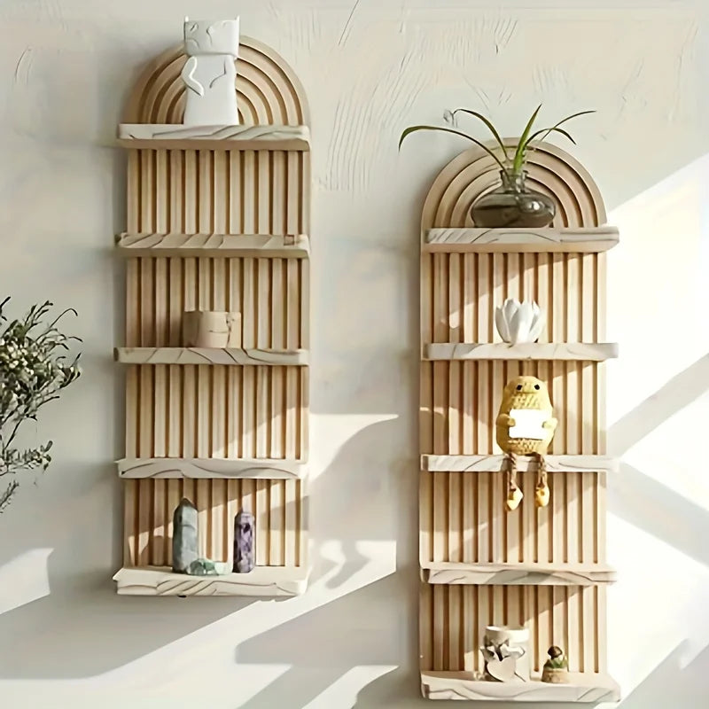 Bohemian Style Wooden 3-Layer/5-Layer Oval Wall Shelf