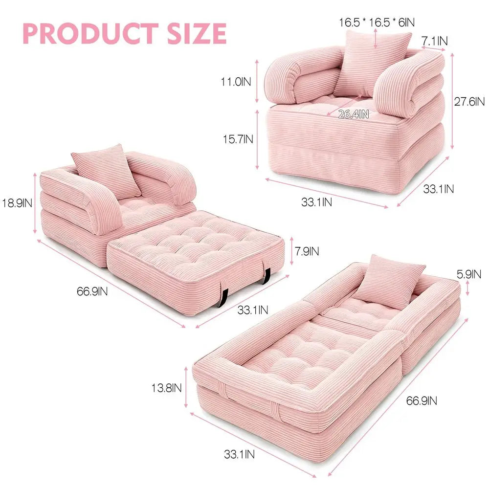 Convertible Boneless Sleeper Chair with Armrests