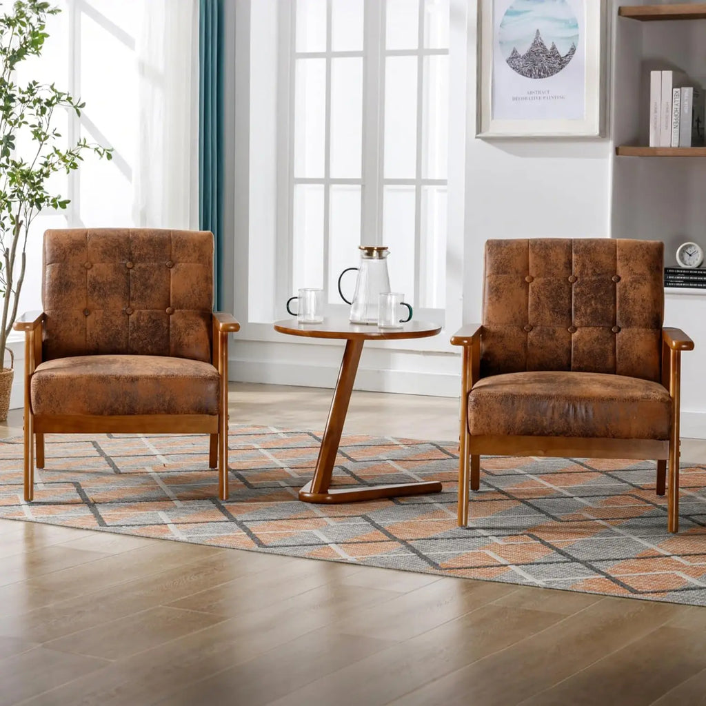 Mid-Century Modern Leather Accent Chair(Set of 2)