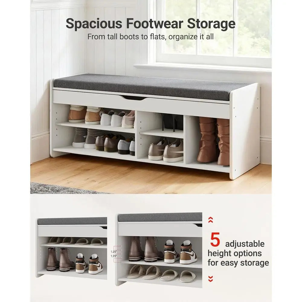 Shoe Storage Bench, 2-Tier with Cushioned Seat, Entryway Bench with Adjustable Shel & Barn Do, 300 lbs acity, 47.2" x