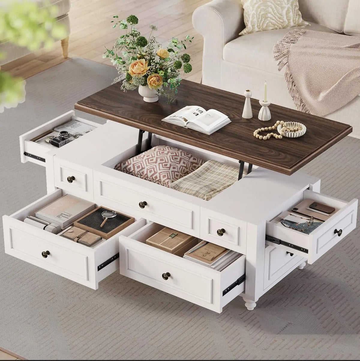 Farmhouse Lift Top Coffee Table with Large Hidden Storage