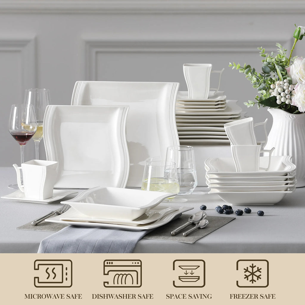 FLORA 30/60 Piece White Porcelain Dinner Set with 12