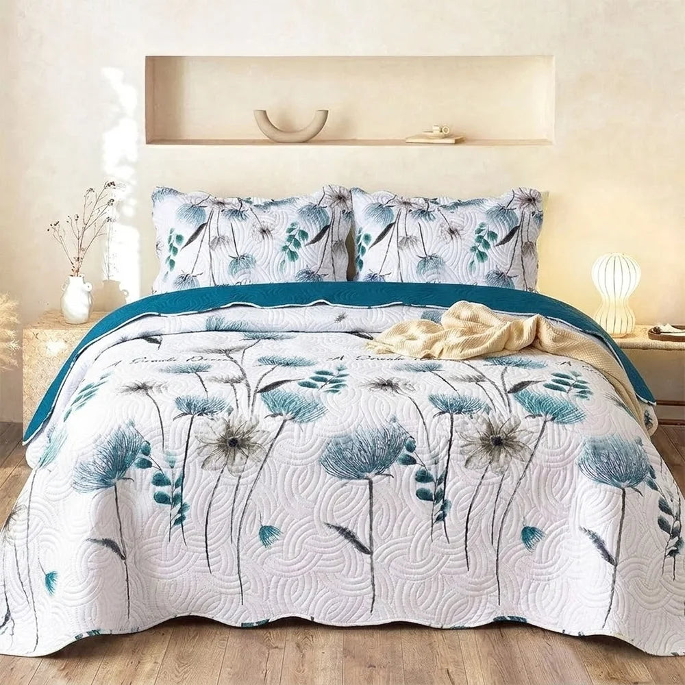 Reversible Floral Printed Quilted Bedspread Set (3 pcs)