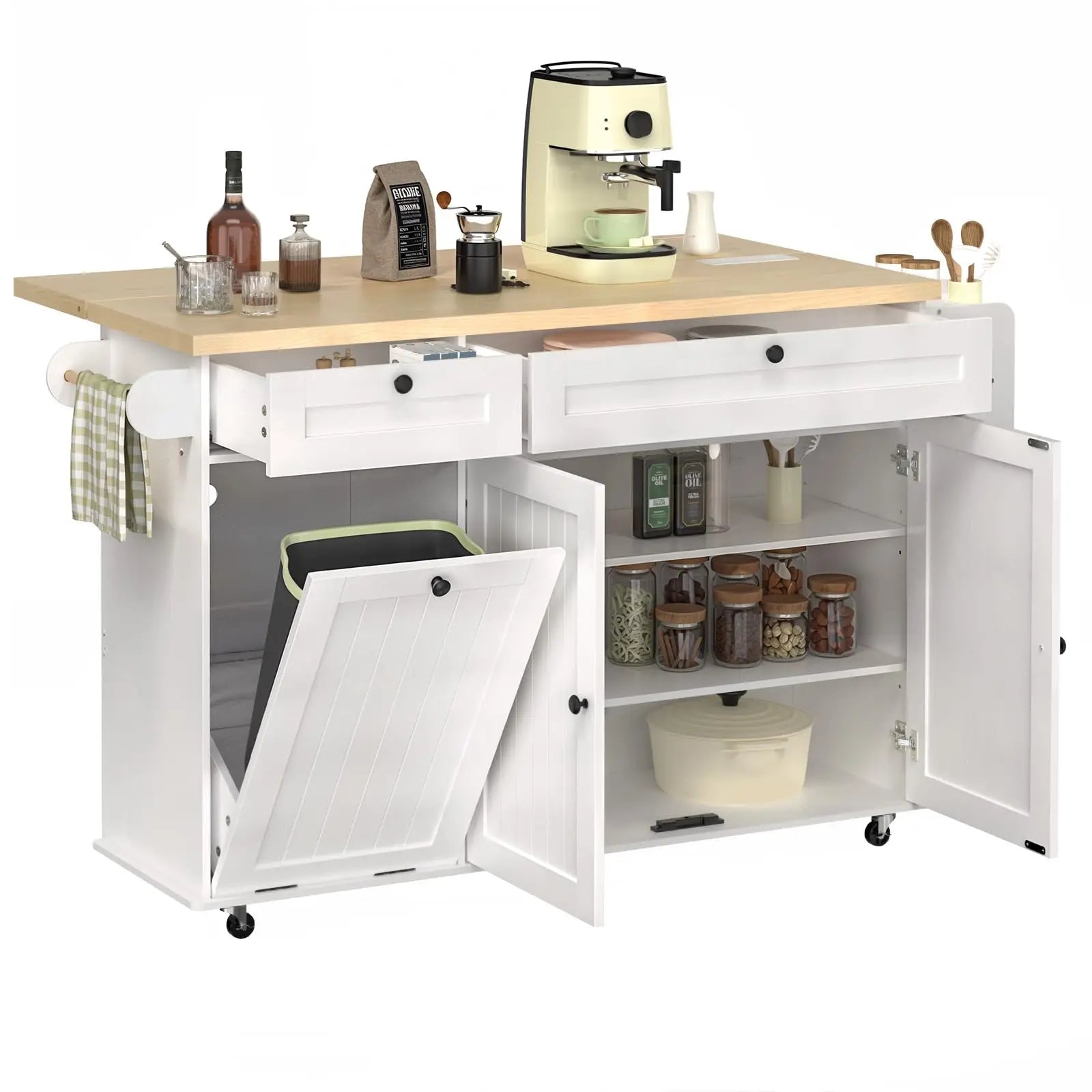 60" Mobile Rolling Kitchen Islands with Drop Leaf