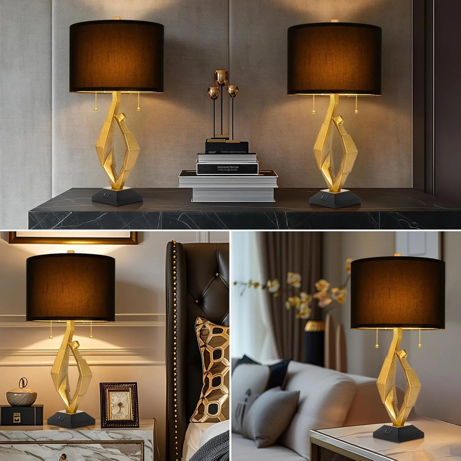 Farmhouse Bedside or Living Room Table Lamps (Set of 2)