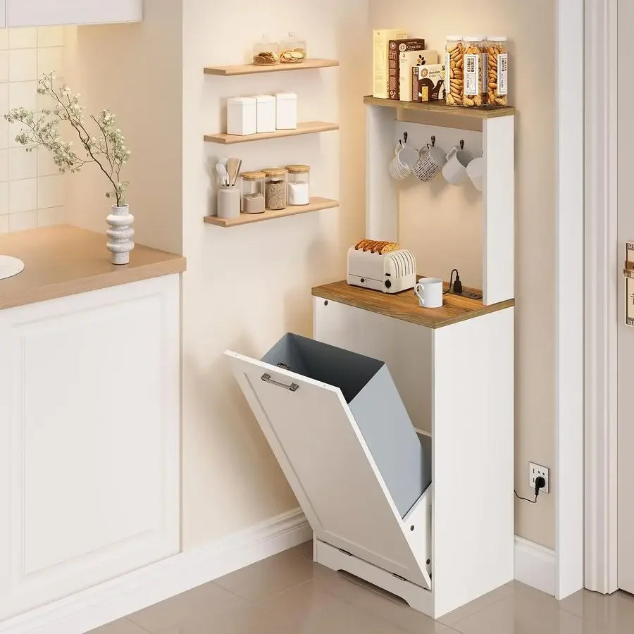 Cabinet with Trash Bin and Charging Station