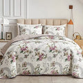 King Size Quilt Set - Beige - Floral - Reversible