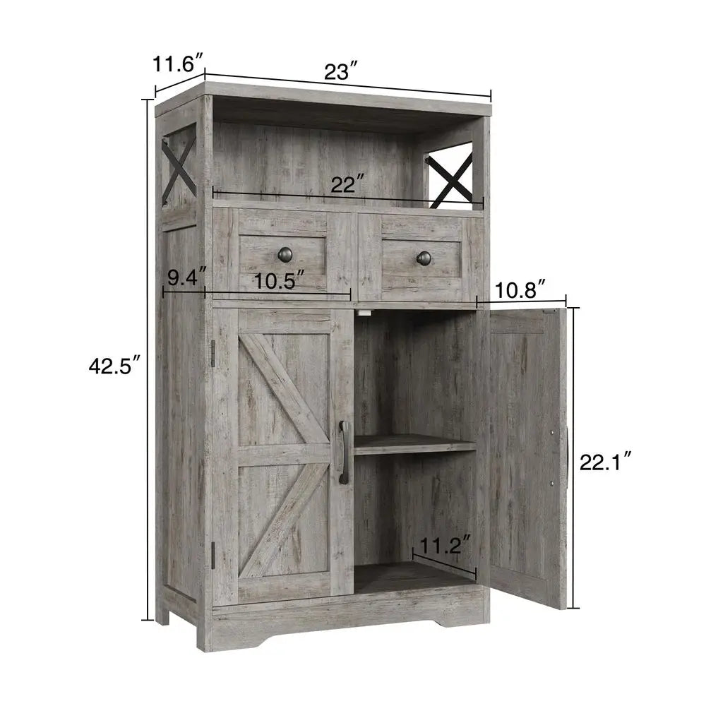 Set of 2 Farmhouse Storage Cabinet with Drawers