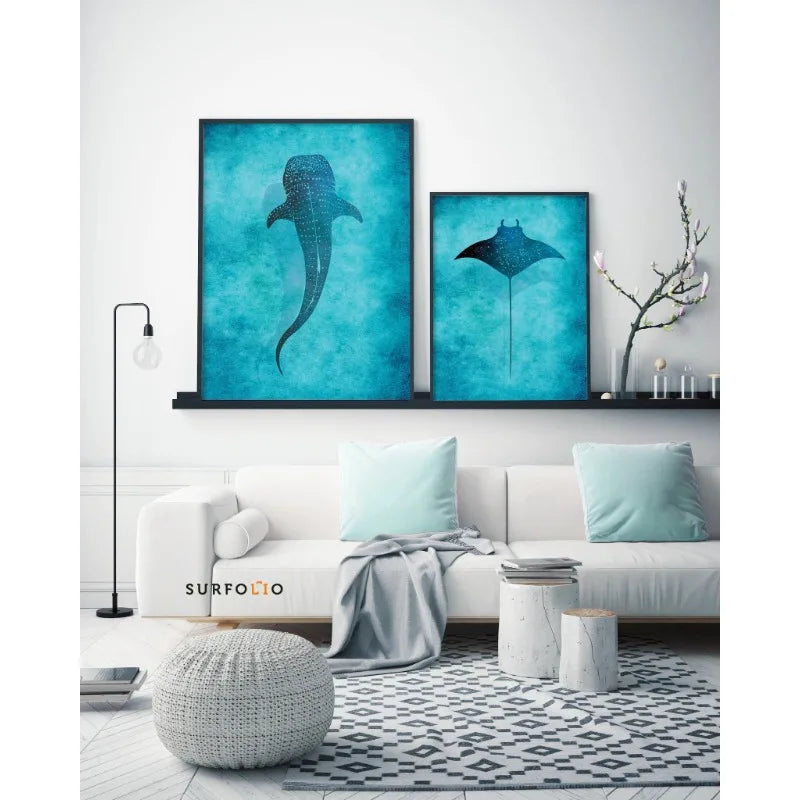 Blue Watercolor Ocean-Marine Organisms