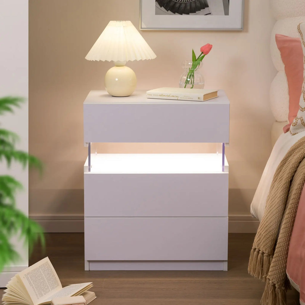 Bedside Tables (Set of 2) with LED Lighting