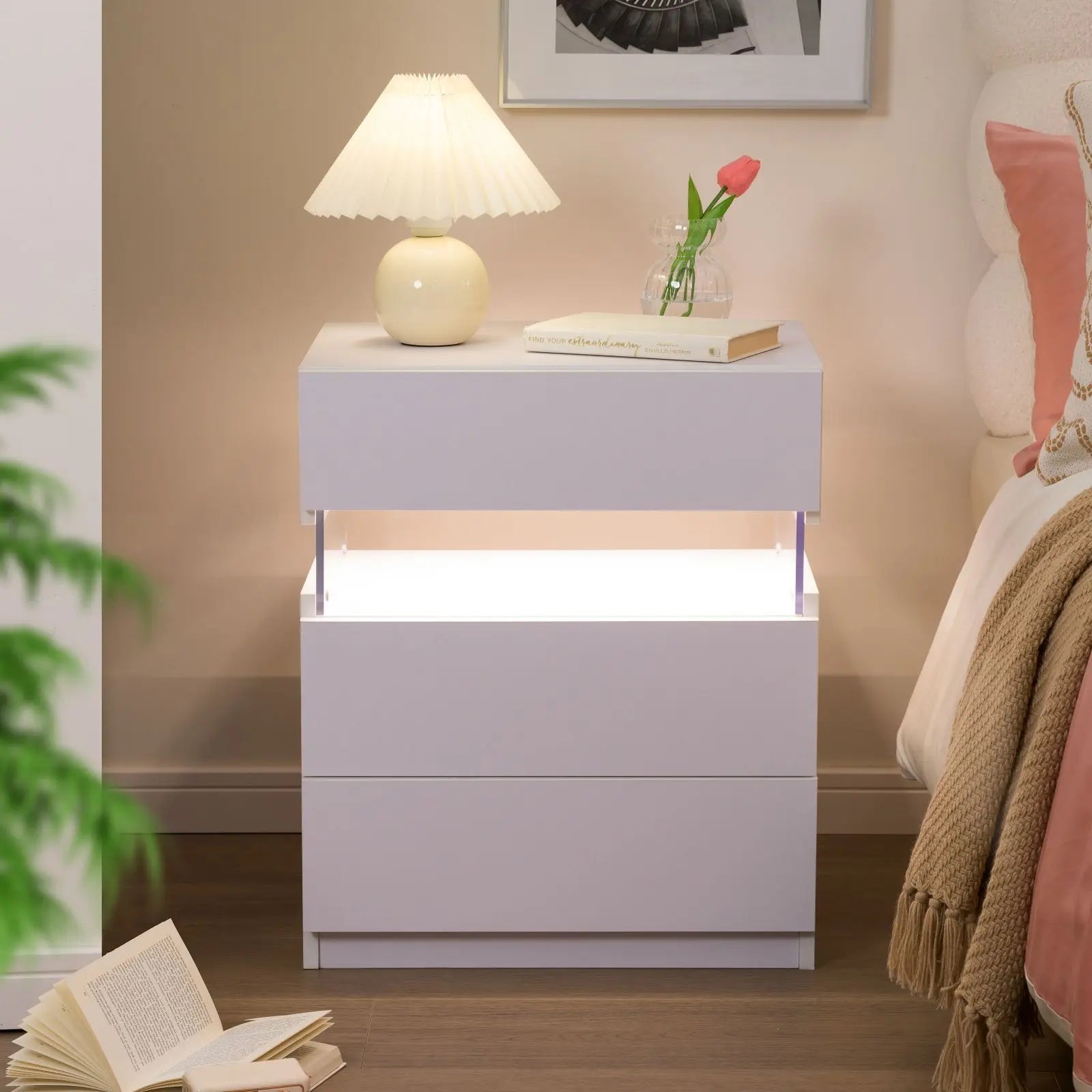 Bedside Tables (Set of 2) with LED Lighting
