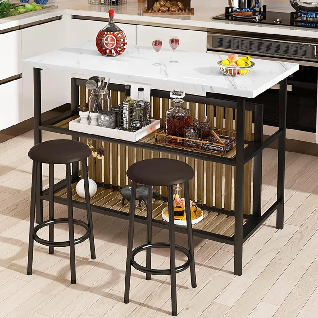 Kitchen Island with Seating & Storage Shelf